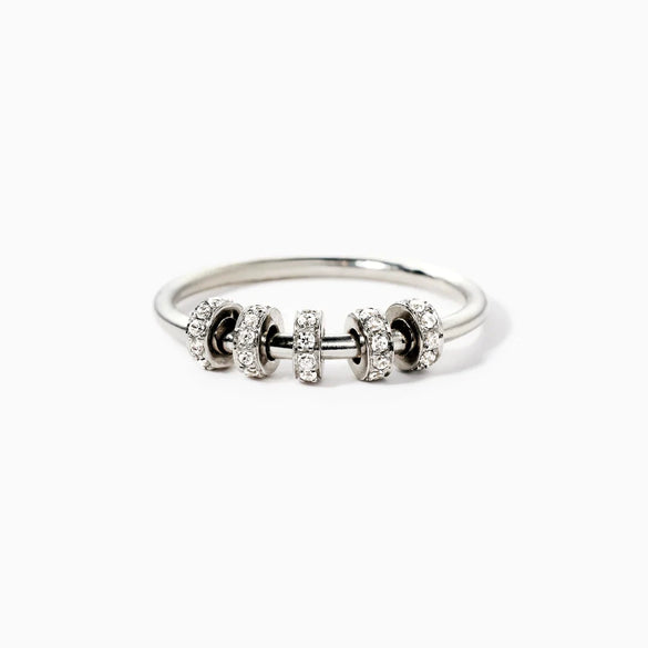 Wholesale Women's 925 Sterling Silver Geometric Rotating Anxiety Beads Color Zircon Ring With Electroplating