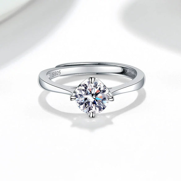 Wholesale Women's 925 Sterling Silver Geometric Single Diamond Four Claw Ring With Electroplating