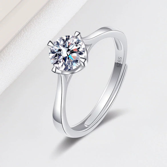 Wholesale Women's 925 Sterling Silver Geometric Single Diamond Four Claw Ring With Electroplating