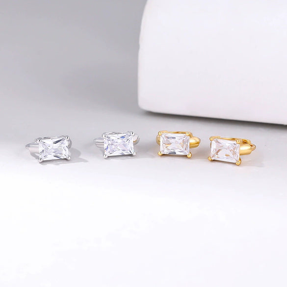 Wholesale Women's 925 Sterling Silver Geometric Square Zircon Earrings With Electroplating
