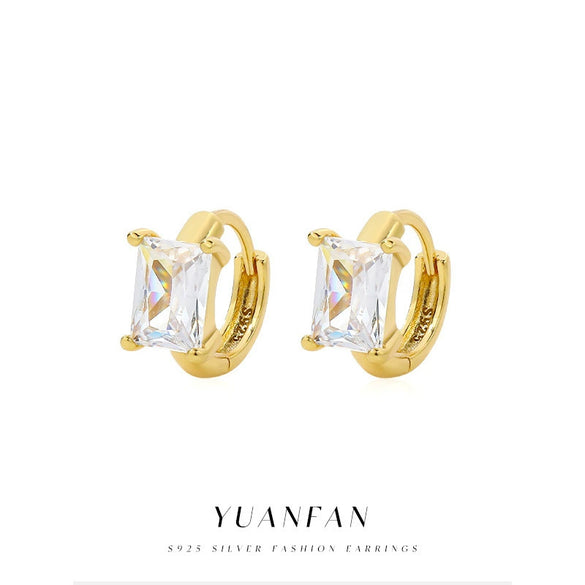 Wholesale Women's 925 Sterling Silver Geometric Square Zircon Earrings With Electroplating