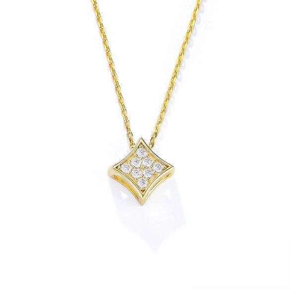 Wholesale Women's Sterling Silver Geometric Square Zircon Pendant Necklace With Cross Chain And Diamond Design