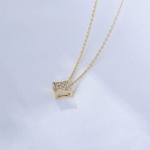 Wholesale Women's Sterling Silver Geometric Square Zircon Pendant Necklace With Cross Chain And Diamond Design