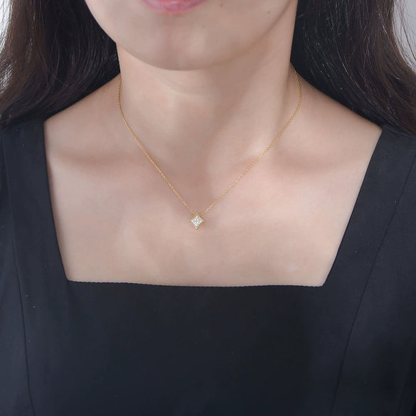 Wholesale Women's Sterling Silver Geometric Square Zircon Pendant Necklace With Cross Chain And Diamond Design