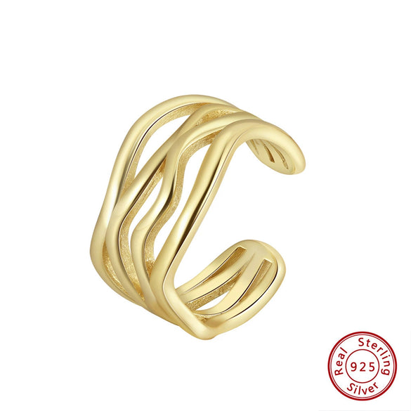 Wholesale Women's 925 Sterling Silver Geometric Threelayer Interwoven Electroplated Ring