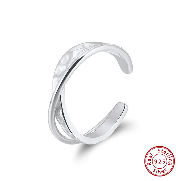 Wholesale Women's 925 Sterling Silver Geometric Threelayer Interwoven Electroplated Ring