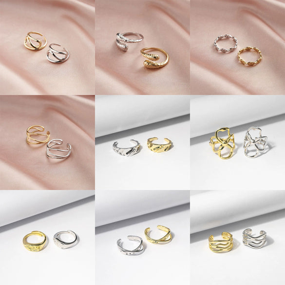 Wholesale Women's 925 Sterling Silver Geometric Threelayer Interwoven Electroplated Ring