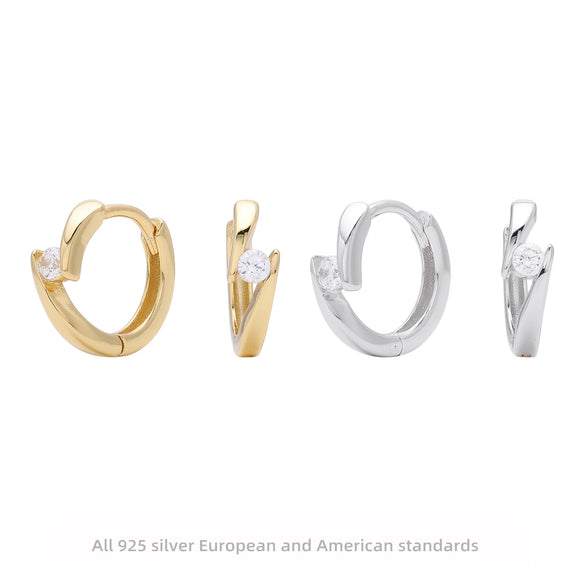 Wholesale Women's 925 Sterling Silver Geometric Wave Inlaid Zircon Ear Buckle Earrings