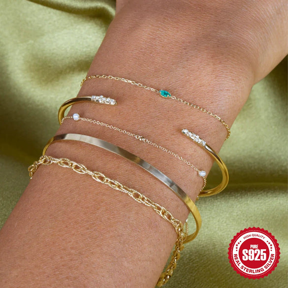 Wholesale Women's Sterling Silver 925 Geometry Ochain Bracelet With Electroplating