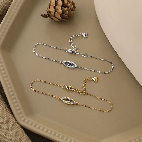 Wholesale Women's 925 Sterling Silver Heart Pattern Devil's Eye Bracelet With Electroplating