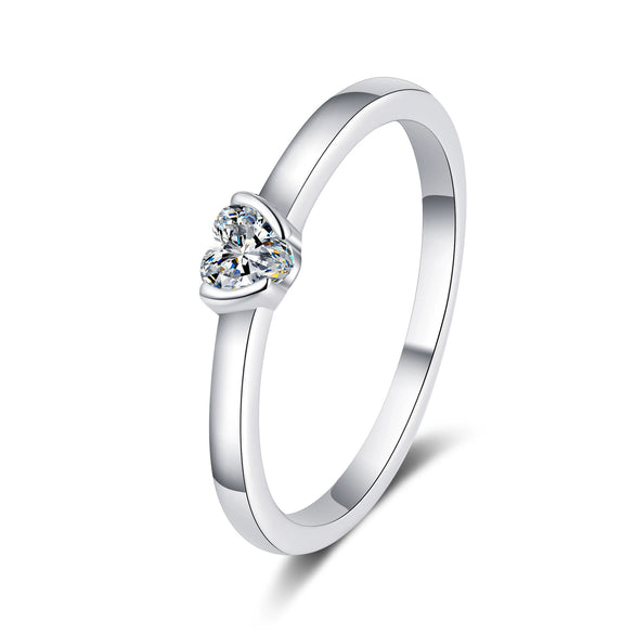 Wholesale Women's 925 Sterling Silver Heart Shaped Moissanite Ring Set With Electroplating