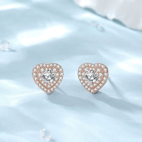 Wholesale Women's 925 Sterling Silver Heartshaped Doublelayer Zircon Electroplated Classic Fashion Earrings