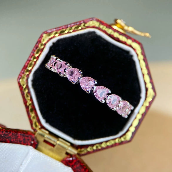 Wholesale Women's 925 Sterling Silver Heartshaped Ring With Pink Diamonds Sweet Style Electroplated