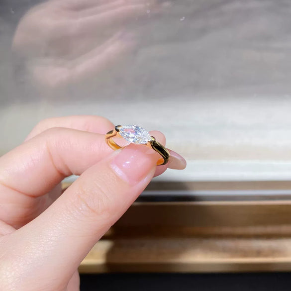Wholesale Women's 925 Sterling Silver Horse Eye Ring With Moissanite And Rhombus Pattern Electroplated