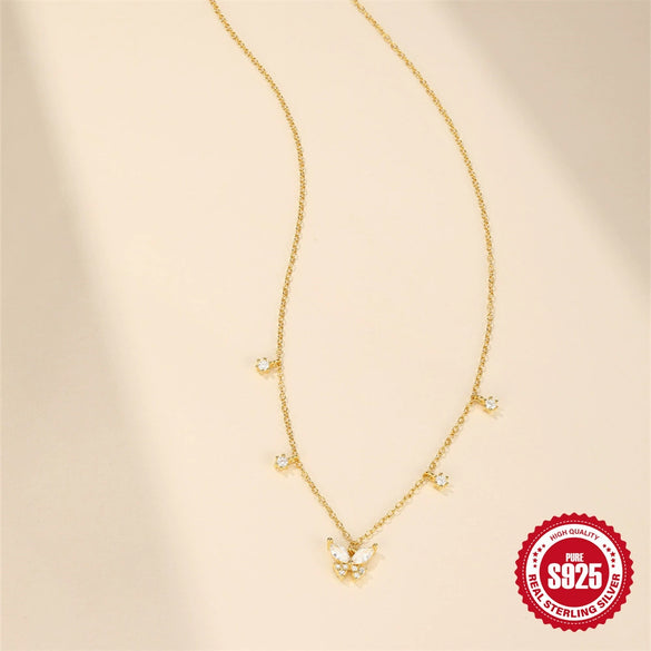 Wholesale Women's 925 Sterling Silver Hot Butterfly Geometric Patterned Stacked Clavicle Chain With Electroplating O Word Chain Necklace