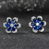 Wholesale Women's 925 Sterling Silver Inlaid Artificial Sapphire Geometric Flower Stud Earrings