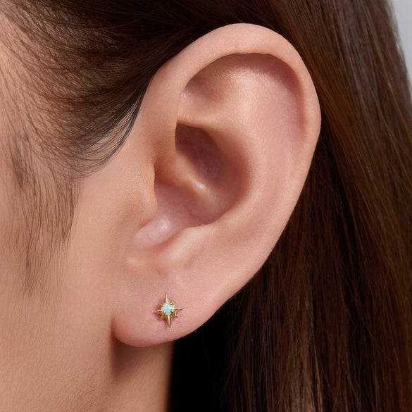 Wholesale Women's 925 Sterling Silver Inlaid Opal Star Cartilage Piercing Earrings