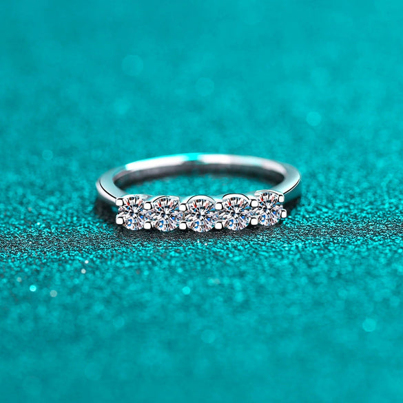 Wholesale Women's 925 Sterling Silver Inlaid Pt950 Platinum Moissanite Row Ring With Geometric Design And Electroplating