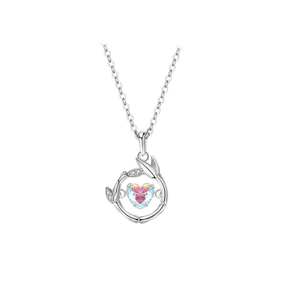 Wholesale Women's 925 Sterling Silver Inlaid Zircon Geometric Heart And Dropshaped Pendant Cross Chain Necklace