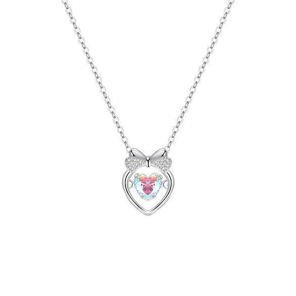 Wholesale Women's 925 Sterling Silver Inlaid Zircon Geometric Heart And Dropshaped Pendant Cross Chain Necklace