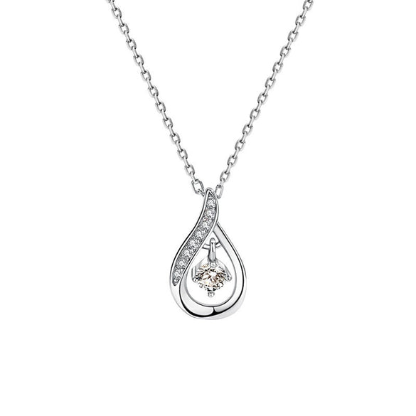 Wholesale Women's 925 Sterling Silver Inlaid Zircon Geometric Heart And Dropshaped Pendant Cross Chain Necklace