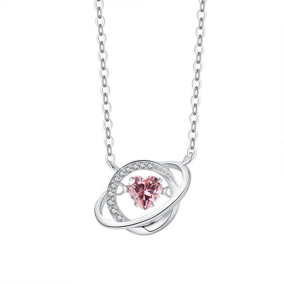 Wholesale Women's 925 Sterling Silver Inlaid Zircon Geometric Heart And Dropshaped Pendant Cross Chain Necklace