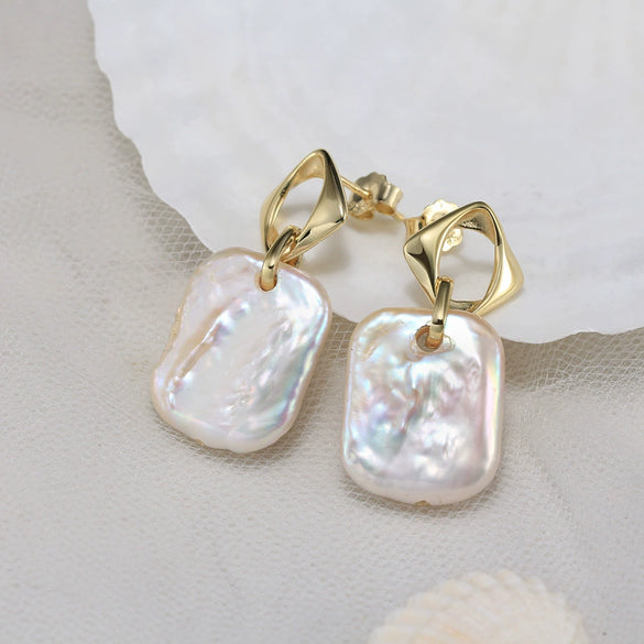 Wholesale Women's Sterling Silver 925 Irregular Geometric Freshwater Pearl Earrings Simple Natural Style