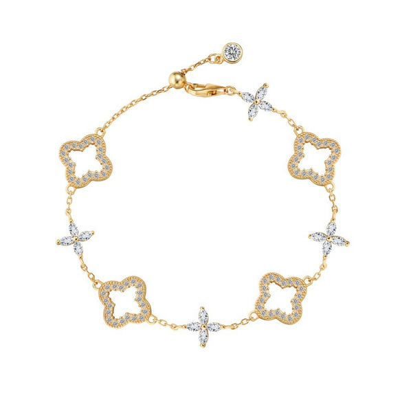 Wholesale Women's 925 Sterling Silver Light Luxury Style Fourleaf Clover Hollow Bracelet With Horse Eye Stone And Electroplating
