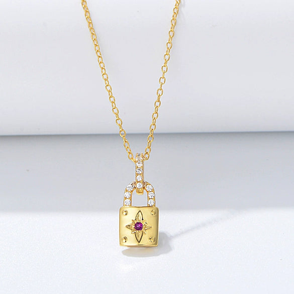 Wholesale Women's Sterling Silver 925 Lock Necklace With Diamond Encrusted And Geometric Pattern Cross Chain