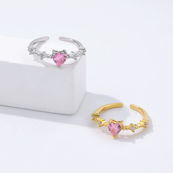 Wholesale Women's 925 Sterling Silver Love Ring With Pink Zircon And Heart Shape