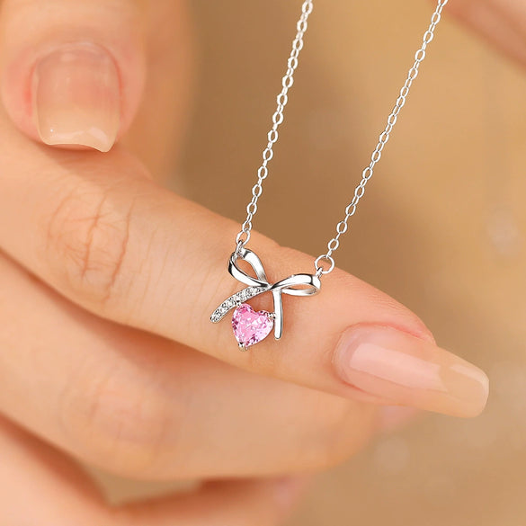 Wholesale Women's 925 Sterling Silver Micropaved Heart Shape Clavicle Chain Necklace