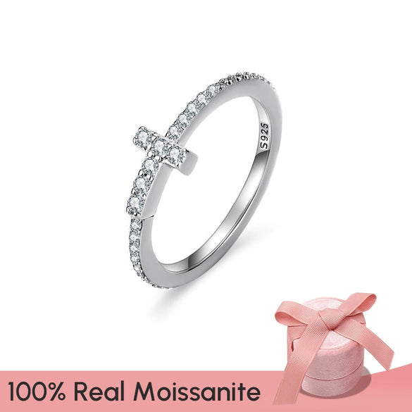 Wholesale Women's 925 Sterling Silver Moissanite And Diamond T Ring With Geometric Pattern And Electroplating