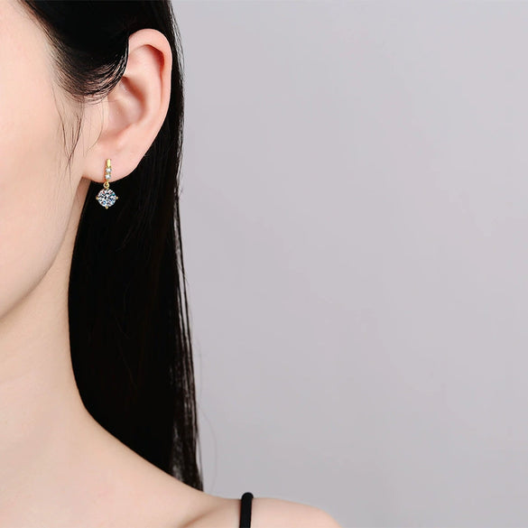 Wholesale Women's 925 Sterling Silver Moissanite Earrings With Star Pattern And Seiko Tassel