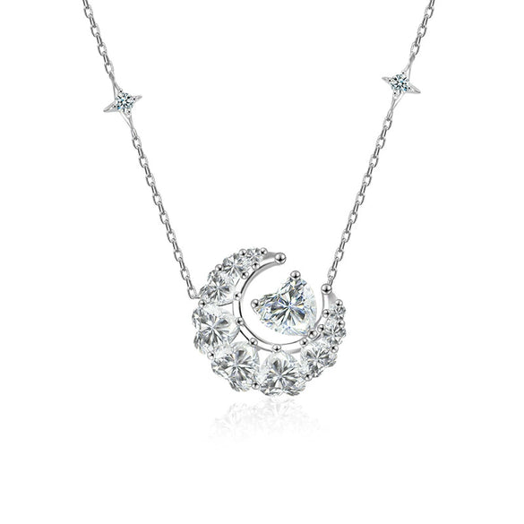 Wholesale Women's 925 Sterling Silver Moissanite Heart Shape Star Moon Fashion Necklace