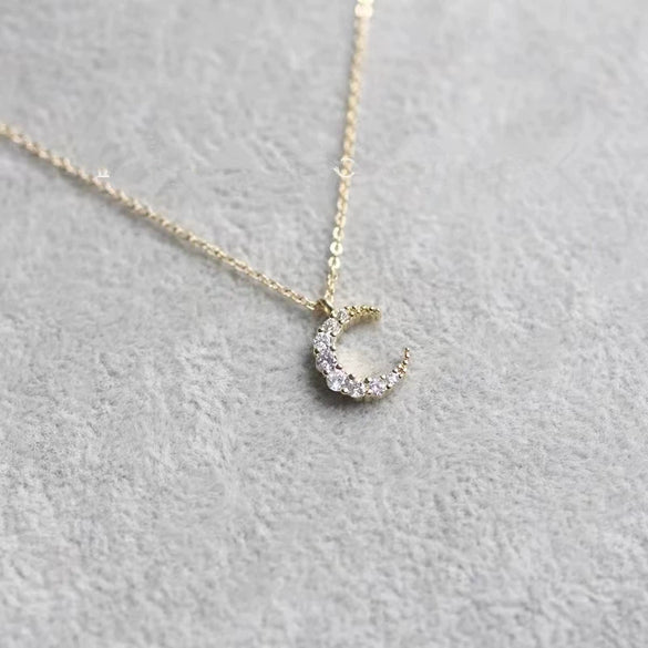Wholesale Women's Sterling Silver Moon Necklace With Micropaved Zircon And Geometric Pattern 14K Gold Plated