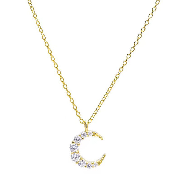 Wholesale Women's Sterling Silver Moon Necklace With Micropaved Zircon And Geometric Pattern 14K Gold Plated