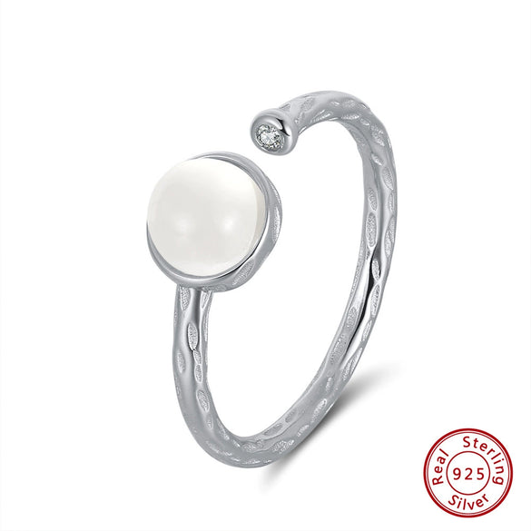 Wholesale Women's Sterling Silver Moonstone Opening Hammer Finger Ring With Geometric Personality Style And Electroplating