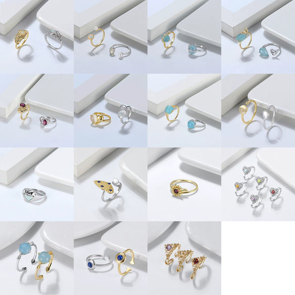 Wholesale Women's Sterling Silver Moonstone Opening Hammer Finger Ring With Geometric Personality Style And Electroplating