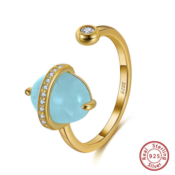 Wholesale Women's Sterling Silver Moonstone Opening Hammer Finger Ring With Geometric Personality Style And Electroplating