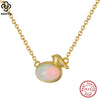 Wholesale Women's Sterling Silver 925 Natural Opal Bird Geometric Hammered Necklace With 14K Gold Electroplating