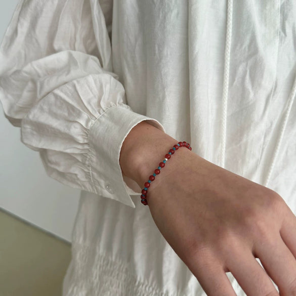 Wholesale Women's 925 Sterling Silver Natural Red Agate Apatite Geometric Style Electroplated Bracelet