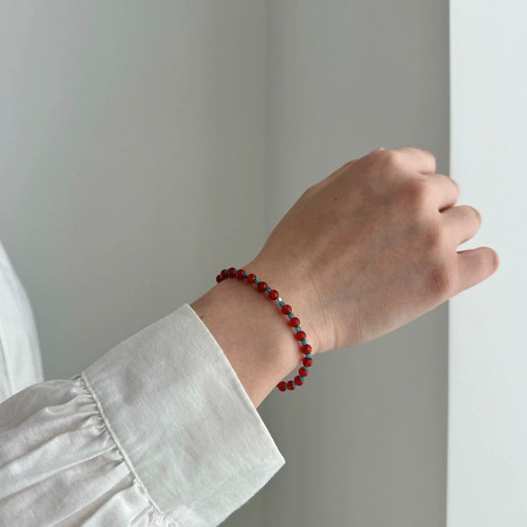 Wholesale Women's 925 Sterling Silver Natural Red Agate Apatite Geometric Style Electroplated Bracelet