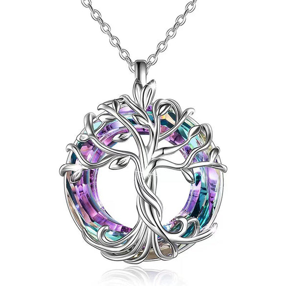 Wholesale Women's Sterling Silver 925 Ochain Crystal Tree Of Life Geometric Style Necklace With Electroplating
