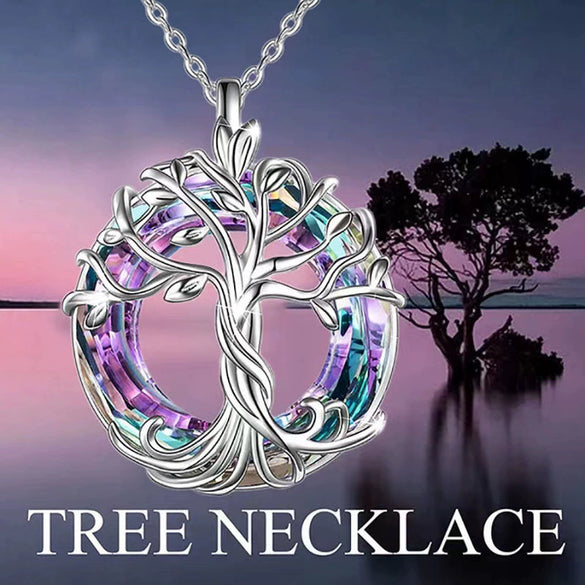 Wholesale Women's Sterling Silver 925 Ochain Crystal Tree Of Life Geometric Style Necklace With Electroplating