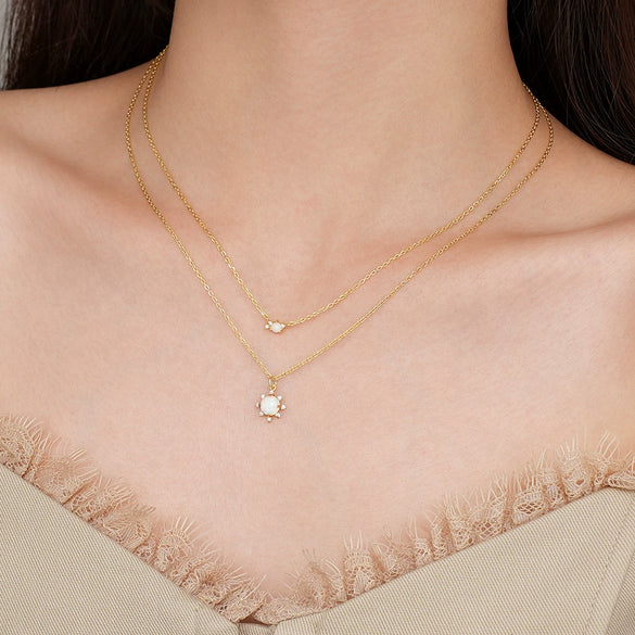 Wholesale Women's 925 Sterling Silver Opal Geometric Pendant Necklace With Zirconia And Cross Chain
