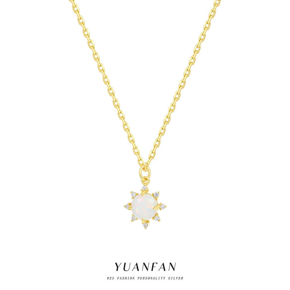 Wholesale Women's 925 Sterling Silver Opal Geometric Pendant Necklace With Zirconia And Cross Chain