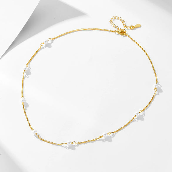 Wholesale Women's 925 Sterling Silver Pearl Geometric Cross Chain Necklace With Diamond Design