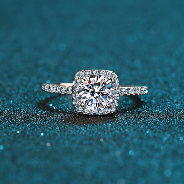 Wholesale Women's 925 Sterling Silver Plated Pt950 Gold Square Moissanite Ring