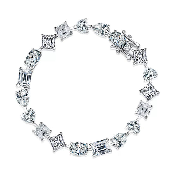 Wholesale Women's 925 Sterling Silver Platinum Plated Drop Shape Diamond Moissanite High Carbon Stone Bracelet