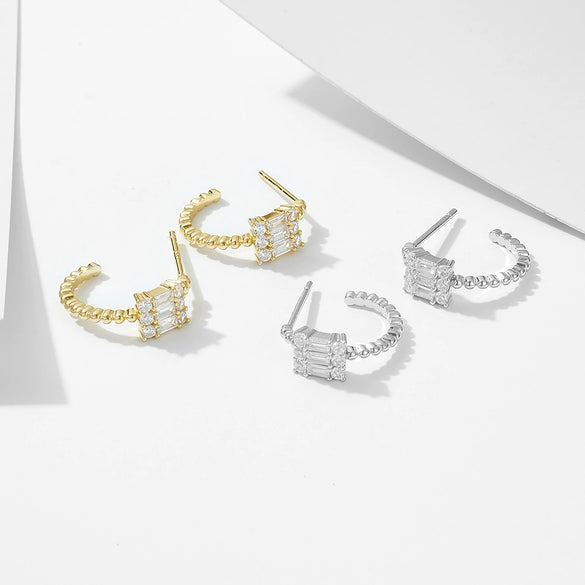 Wholesale Women's 925 Sterling Silver Retro Geometric Square Diamond Set Earrings